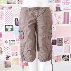 y2k brown cargo capri pants low rise drawstring hem size 13